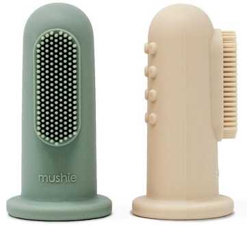 Siliconen tandeborstel - Mushie - BPA vrij - doorkomende tandjes - Cambrige blue/Sand