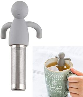 Siliconen Theezeefje Kleine Man Shaped Thee-ei Filter Brouwen Theepot Thee Infusers Losse Blad Koffie Filter Thee Accessoires licht grijs