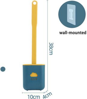 Siliconen Toiletborstel Met Houder Lange Handvat Huishouden Badkamer Borstel Wandmontage Borstels Voor Wc Accessoire Gereedschappen blauw Wall hanging