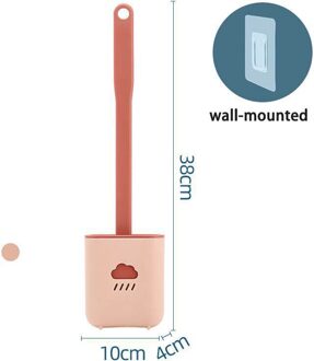 Siliconen Toiletborstel Met Houder Lange Handvat Huishouden Badkamer Borstel Wandmontage Borstels Voor Wc Accessoire Gereedschappen roze Wall hanging