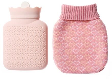 Siliconen Water Pouch Magnetron Verwarming Silicagel Fles Knit Cover Living Silica Hand Warm Fles Voor roze