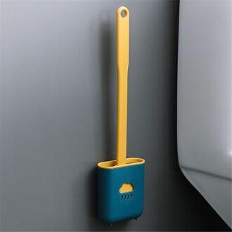 Siliconen Wc Borstel Met Toiletborstelhouder Creatieve Reinigingsborstel Set Clean Tool Duurzaam Badkamer Blauw