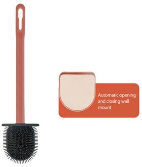 Siliconen Wc Borstel Platte Flexibele Zachte Haren Borstel Met Sneldrogend Houder Set Voor Badkamer Kloof Schoonmaken roze Wall mount