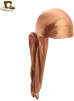 Silky Durag Bandana Tulband Hoed Pruik Doo Rag Biker Hoofddeksels Hoofdband Mannen Vrouwen Geïmiteerd Zijde Hoofdband Piraten Hoed donker khaki