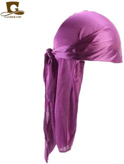 Silky Durag Bandana Tulband Hoed Pruik Doo Rag Biker Hoofddeksels Hoofdband Mannen Vrouwen Geïmiteerd Zijde Hoofdband Piraten Hoed Paars