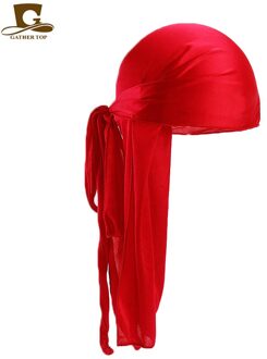 Silky Durag Bandana Tulband Hoed Pruik Doo Rag Biker Hoofddeksels Hoofdband Mannen Vrouwen Geïmiteerd Zijde Hoofdband Piraten Hoed Rood