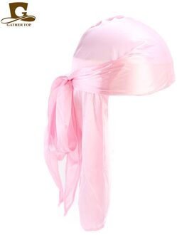 Silky Durag Bandana Tulband Hoed Pruik Doo Rag Biker Hoofddeksels Hoofdband Mannen Vrouwen Geïmiteerd Zijde Hoofdband Piraten Hoed Roze