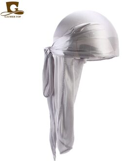 Silky Durag Bandana Tulband Hoed Pruik Doo Rag Biker Hoofddeksels Hoofdband Mannen Vrouwen Geïmiteerd Zijde Hoofdband Piraten Hoed Zilver