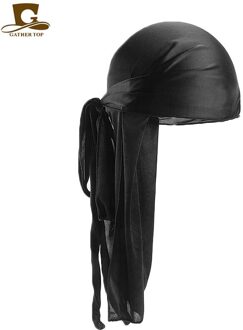 Silky Durag Bandana Tulband Hoed Pruik Doo Rag Biker Hoofddeksels Hoofdband Mannen Vrouwen Geïmiteerd Zijde Hoofdband Piraten Hoed zwart