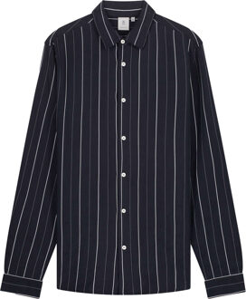 Silky longsleeve shirt dark blue & white striped Blauw