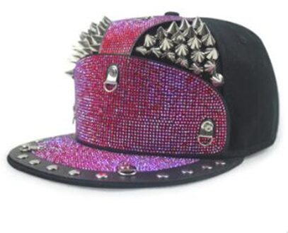 Siloqin Mannen Vrouwen Hip Hop Caps Novelty Diamanten Ingelegde Hoofdtooi Decoratie Platte Rand Hoed Trend Liefhebbers Baseball hoeden kleur-5