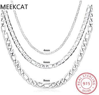Silver 925 Jewelry Curb Link Necklace Chains For Men Female Fashion Accessories Wide 4mm 6mm 8mm