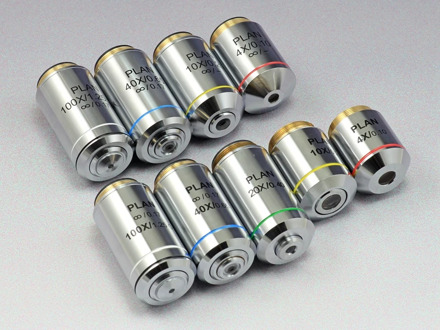 Silver Biological Microscope 4X 10X 20X 40X 100X Infinity Plan Objective Lens RMS Thread for Olympus Microscope