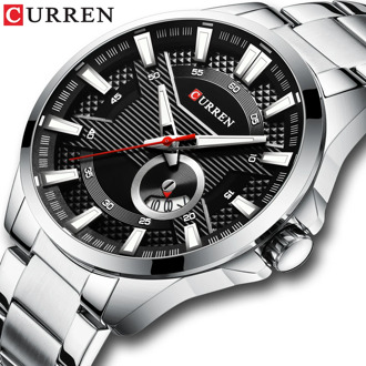 Silver Black Watches Men's Top Brand CURREN Fashion Causal Quartz Wristwatch Stainless Steel Band Clock Male Watch Reloj Hombres