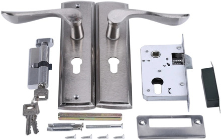 Silver Durable Door Handle Lock Cylinder Front Back Lever Latch Home Security W/ Keys Solid Square Tongue Interior Door Lock