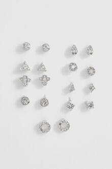 Silver Embellished 9 Pack Earrings, Silver - ONE SIZE