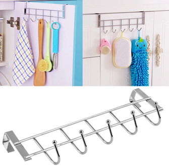 Silver Five-Row Stainless Steel Hook Door-Back Traceless Hook Clothes Hanger Hooks Kitchen Bedroom Door Rack Towel Holder