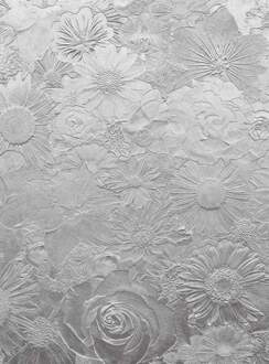 Silver Flowers Vlies Fotobehang 192x260cm 4-banen