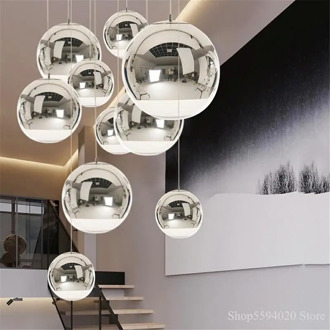 Silver Glass Ball Lustre Pendant Lights LOFT Modern LED Pendant Lamp Lighting Bar Industrial Lighting Hanging Light Fixture E27