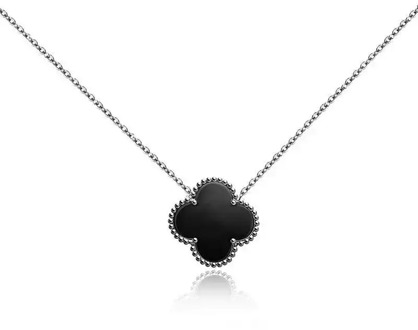 Silver necklace with 925 clover with black onyx