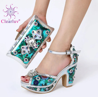 Silver shoes and bag matching set italy 2019 designs for african shoes and bags wedding party free shipping