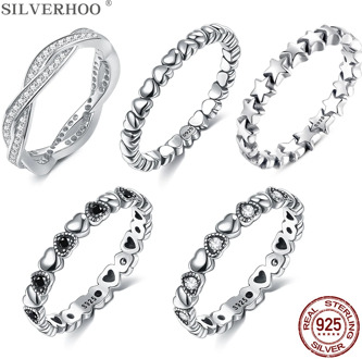 SILVERHOO Hot Sale 925 Sterling Silver Rings for Women 5 Styles Stackable Party Finger Ring For Girl Original Fine Jewelry Gift