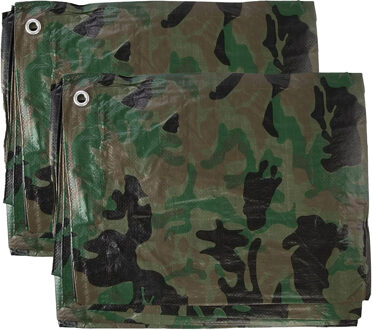 Silverline Afdekzeil/dekzeil - 2x - camouflage - waterdicht - kunststof 90 gr/m2 - 240 x 300 cm