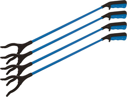 Silverline Afvalgrijper/grijptang - 4x - blauw - 80 cm - glasvezel/kunststof - grip kaak