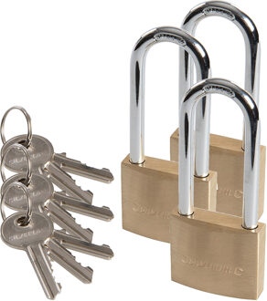 Silverline Hangslot met 3 sleutels - 3x - 50 mm - messing - 80 mm beugel - kofferslot