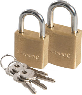 Silverline Hangslot met 3 sleutels - set van 2 - 20/30 mm - messing - kofferslot