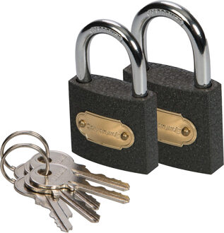 Silverline Hangslot met 3 sleutels - set van 2 - 50 en 60 mm - ijzer - kofferslot - heavy duty