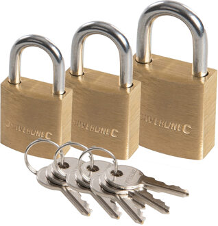 Silverline Hangslot met 3 sleutels - set van 3 - 30/40/50 mm - messing - kofferslot