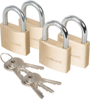 Silverline Hangslot met 3 sleutels - set van 4 - 40 mm - messing