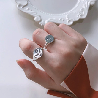Silvology Human Face Flower Rings 925 Sterling Silver Round Sculpture Korea Creative Rings for Women Elegant Festival Jewelry