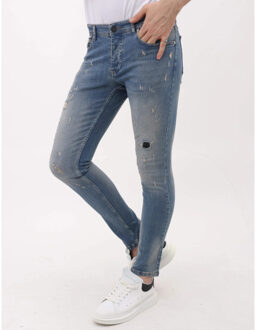 Sim fit stretch jeans met scheuren mm Blauw - 38