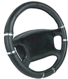 Simoni Racing Stuurwielhoes Chrome&Black - 37-39cm - Zwart Eco-Leder