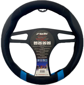Simoni Racing Stuurwielhoes Good Vibe B - 37-39cm - Zwart Eco-Leder, Microfiber, Carbon look, Blauwe SRCVT73B