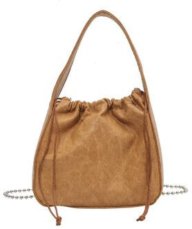 Simple Chain Lederen Crossbody Tassen Voor Vrouwen Handtassen En Portemonnees Vintage Schouder Messenger Bags bruin
