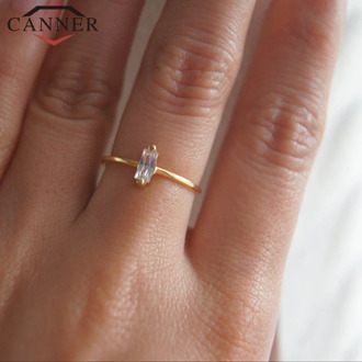 Simple Geometric Cubic Crystal Zircon Gold Wedding Rings for Women 925 Sterling Silver Engagement Party Rings Fashion Jewelry