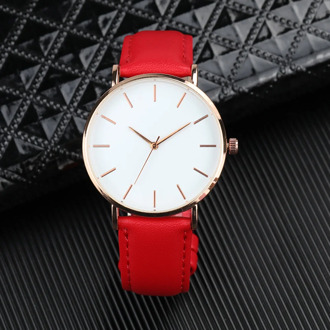 Simple Men's Leather Band Minimalist Thin Watch Aishy Quartz Wristwatches For Women And Men Pink Red Blue Female Clock