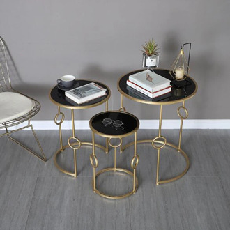 Simple Nordic Metal Coffee Table Living Room Sofa Side Table Creative Small Round Table 3 pieces Combination Glass Table