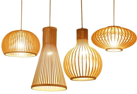 Simple Nordic restaurant bar pendant lamps wood and bamboo pendant lights Japanese style and lodging wooden hanging lightings