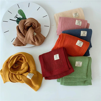 Simple Solid Color Cloth Label Scarf for Autumn and Winter Candy Color Warm Baby Wild Children's Knitted Scarf In Winter