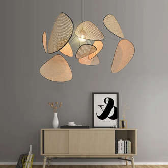 Simplicity Chandelier Southeast Asia Living Room Lighting Dining Room Chandelier Creative Leaf Grid Rural Hand Made Rattan Lamp