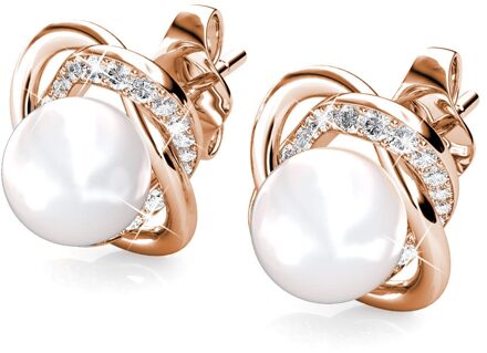 Simply Pearl oorbellen - Roségoud en kristal