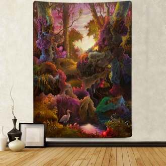 Simsant Psychedelische Bos Tapestry Berg Boom Planten Art Tapestry Wall Opknoping Decor Voor Woonkamer Slaapkamer Banner 2TGTLSAY61