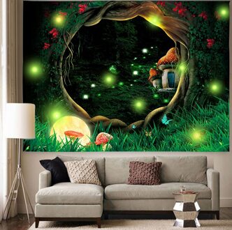 Simsant Psychedelische Bos Tapestry Firefly Wereldkaart Kunst Muur Opknoping Wandtapijten Voor Woonkamer Slaapkamer Thuis Dorm Decor GT2TSILS707