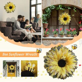 Simulatie Leaf Bee Sunflowerwreath Kunstmatige Krans Opknoping Hangers Bruiloft Kunstmatige Zonnebloem Krans Simulatie Leaf Bee