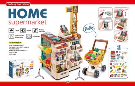 Simulatie Speelgoed Supermarkt Kassa Scène Luxe Kinderen Huis Winkelwagen Scanning Machine Zilver Fruit Donker Kaki