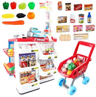 Simulatie Speelgoed Supermarkt Kassa Scène Luxe Kinderen Huis Winkelwagen Scanning Machine Zilver Fruit Rood
